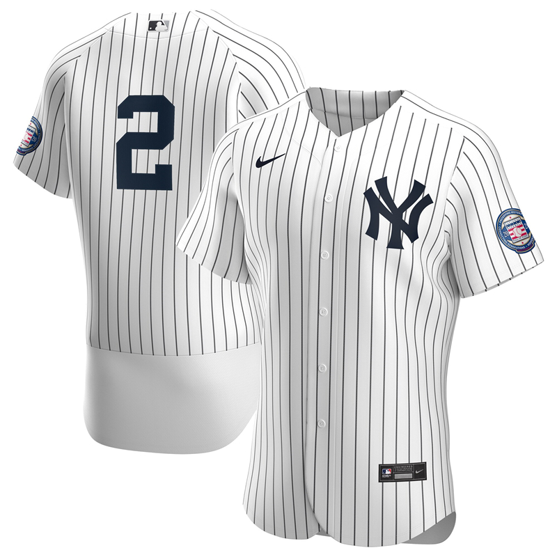 2020 MLB Men New York 2 Derek Jeter Nike White Navy 2020 Hall of Fame Induction Patch Authentic Jersey 1